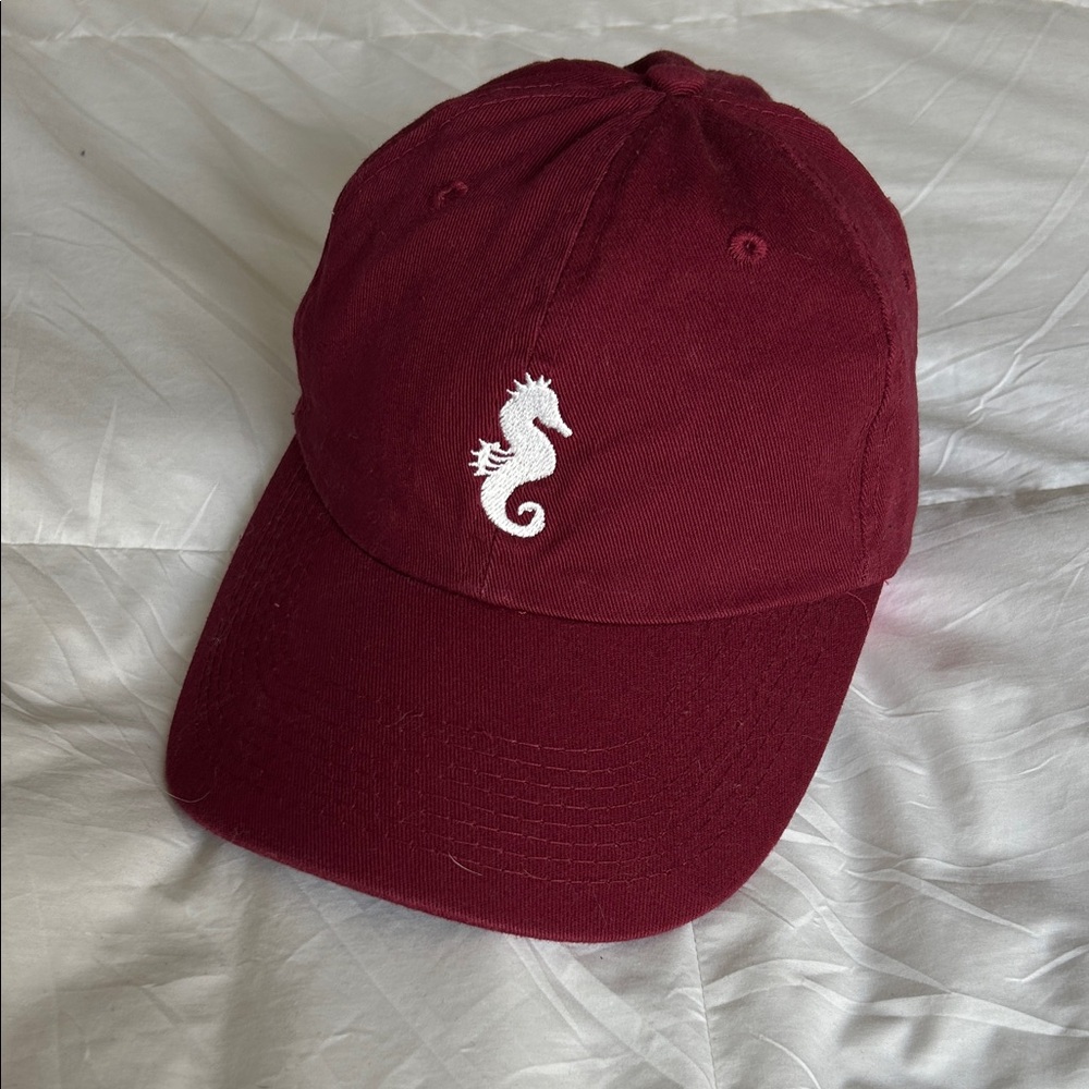 Burgundy Seahorse Embroidered Cap